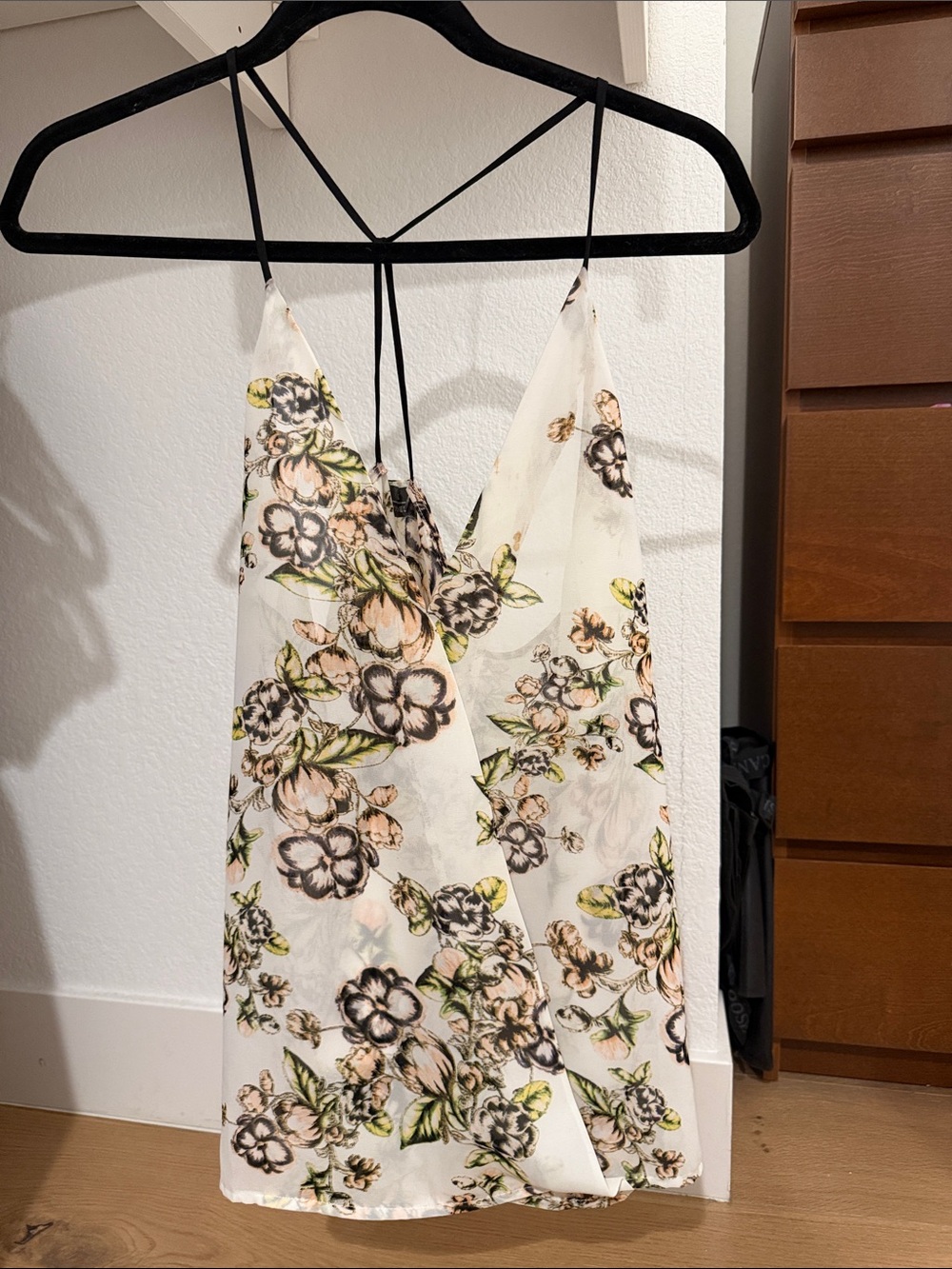 Floral Slip Mini Dress in White with Green & Peach Accents